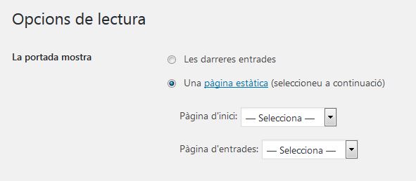 Mostrar darreres entrades o pàgina estàtica a la portada (pàgina inici) del nostre WordPress