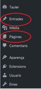 Acceso a las Entrades y a las Páginas desde la barra de administración del WordPress