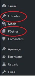 Accés a les Entrades i a les Pàgines des de la barra d'administració del WordPress