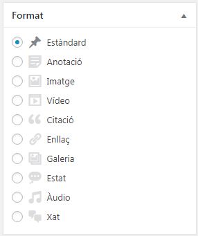 Formats d'entrada (post formats) de WordPress