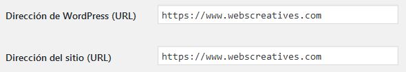 Ajustes - Generales - Dirección del Sitio Web - poniendo https