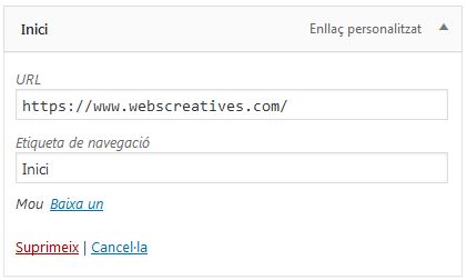 Editant un ítem del menú - WordPress