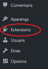Menú administració WordPress - Accés als Extensions (plugins)