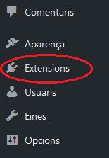 Menú administració WordPress - Accés als Extensions (plugins)