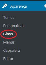 Menú administració WordPress - Accés als Ginys (widgets)