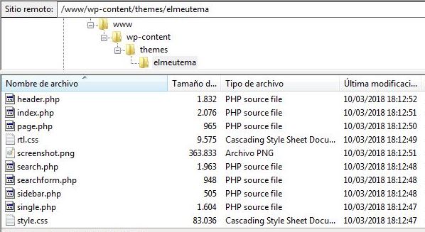 Listado de los archivos de plantilla (template files) desde FileZilla